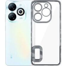 Case World Tecno Spark 20C Kapak Yanları Renkli Lens Korumalı Logo Gösteren Şeffaf Luxury Silikon Kılıf - Gümüş