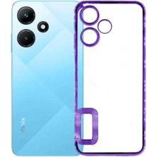 Case World Infinix Hot 30I Kapak Yanları Renkli Lens Korumalı Logo Gösteren Şeffaf Luxury Silikon Kılıf - Mor