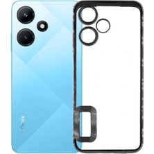 Case World Infinix Hot 30I Kapak Yanları Renkli Lens Korumalı Logo Gösteren Şeffaf Luxury Silikon Kılıf - Siyah