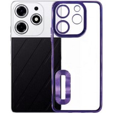 Case World Tecno Spark 10 Pro Kapak Yanları Renkli Lens Korumalı Logo Gösteren Şeffaf Luxury Silikon Kılıf - Mor