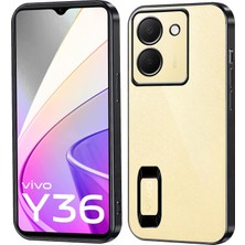 Case World Vivo Y36 Kapak Yanları Renkli Lens Korumalı Logo Gösteren Şeffaf Luxury Silikon Kılıf - Siyah