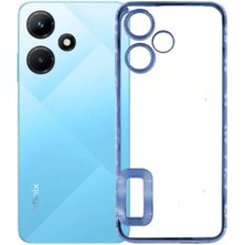 Case World Infinix Hot 30I Kapak Yanları Renkli Lens Korumalı Logo Gösteren Şeffaf Luxury Silikon Kılıf - Mavi