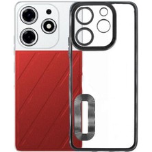 Case World Tecno Spark 10 Pro Kapak Yanları Renkli Lens Korumalı Logo Gösteren Şeffaf Luxury Silikon Kılıf - Siyah