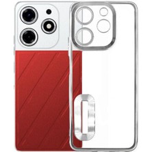 Case World Tecno Spark 10 Pro Kapak Yanları Renkli Lens Korumalı Logo Gösteren Şeffaf Luxury Silikon Kılıf - Gümüş