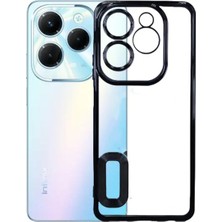 Caseart Infinix Hot 40I Kapak Yanları Renkli Lens Korumalı Logo Gösteren Şeffaf Luxury Silikon Kılıf - Siyah