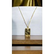 Wisteria Jewelry Diktörtgen Tarot Figür Siyah Mineli Gold Renk Çelik Kolye 316L