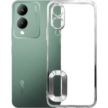 Kılıfmania Vivo Y17S Kapak Yanları Renkli Lens Korumalı Logo Gösteren Şeffaf Luxury Silikon Kılıf - Gümüş