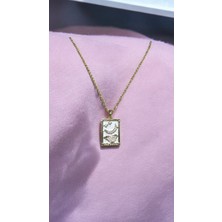 Wisteria Jewelry Dikdörtgen Tarot Model Beyaz Mineli Gold Renk Çelik Kolye 316L