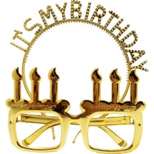 İT39S My Birthday Yazılı Taç ve Mum Şekilli Gözlük Seti Altın Renk