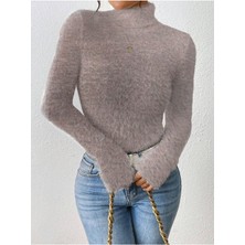 Fashion Cocktail Simli Sim Şeritli Parıltılı Tiftik Tüylü Kumaş Kışlık Sıcacık Kadın Kollu Krop Kısa Dar Esnek Kazak