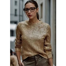 Fashion Cocktail Varak Altın Dore Kumaşlı Yuvarlak Yaka Ofis Gece Davet Likralı Fitilli Kollukazak