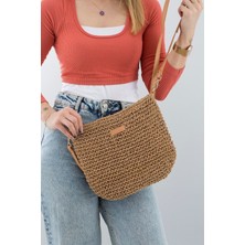 Fashion Cocktail Portföy Clutch Fermuarlı Astarlı Cepli Ayarlanabilir Deri Askılı Ithal Örgü Hasır Yazlık Tatil Çanta