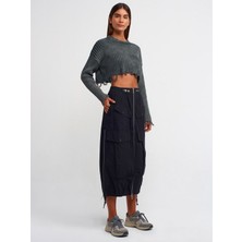 Fashion Cocktail Eskitme Yıkama Sökük Yırtık Yünlü Dar Saran Likralı Bisiklet Yaka Uzun Kol Krop Kazak