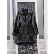 Büyük Beden Deri Ceket Siyah - 44