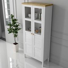 Sakura Ahşap Sakura Nickky Hasır Kapaklı Kitaplık-Wood Beyaz-Minifiks Bağlantılı