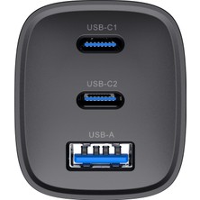 Havit UC20 65W Gan Teknoloji Hızlı Şarj Adaptörü - 2 Type-C, 1 USB Girişi (Macbook ve Iphone Uyumlu)