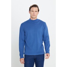 Altınyıldız Classics Erkek Indigo Tüylenme Yapmayan Standart Fit Normal Kesim Yarım Balıkçı Yaka Triko Kazak