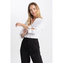 DeFacto Fitted Apaş Yaka Desenli Bengalin Yarım Kollu Gömlek I5280AZ23AU