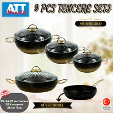 Att Morelli Granit 9 Pcs Güveç Tencere Seti Siyah&gold ( 3 Adet Tencere & Pilavlık Karnıyarık & Tava) 3 mm