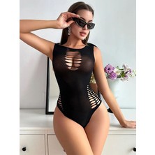 Havens Lazer Kesim Kolsuz Siyah Bodysuit