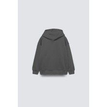 The Champ Clothing Füme Basic Çocuk Kapüşonlu Kanguru Cep Detaylı Içi Polar Oversize Sweatshirt