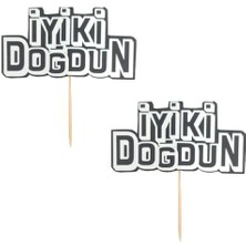 Iyi Ki Doğdun Siyah Üzeri Gümüş Yazılı Kürdan 2'li