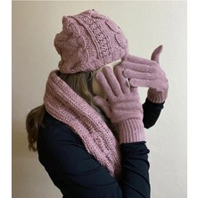 Sema Aksesuar Kadın Örgü Bere, Atkı ve Eldiven Set Takım - Hediyelik Kışlık 3'lü Set