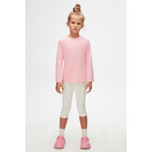 Pembe Basic Unisex Çocuk Mevsimlik Sıfır Yaka Uzun Kollu Tişört