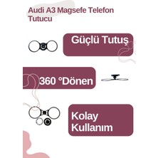 Audi A3 Uyumlu 8V (2013-2020) Magsefe Uyumlu Manyetik Mıknatıslı Telefon Tutucu
