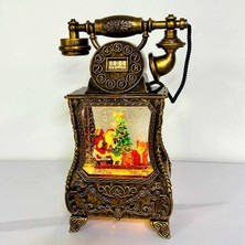 Need Nostaljik Telefon, Müzik Fonksiyonlu, LED Işıklı ve Hareketli Kar, Noel Baba'nın Gelişinin Gizemi, Bronz Kahverengi 32X17X8 cm