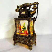 Need Nostaljik Telefon, Müzik Fonksiyonlu, LED Işıklı ve Hareketli Kar, Noel Baba'nın Gelişinin Gizemi, Bronz Kahverengi 32X17X8 cm