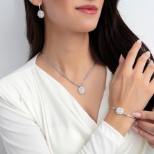 Usho Jewelry 925 Ayar Gümüş Pırlanta Modeli Italyan Zincir Şık Dia Takım, Kadın Takım