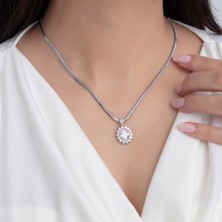 Usho Jewelry 925 Ayar Gümüş Pırlanta Modeli Italyan Zincir Şık Dia Kolye, Kadın Kolye