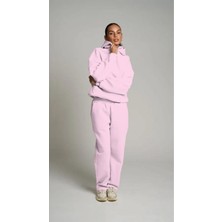 The Champ Clothing Pembe Kapüşonlu Basic Bel Lastikli Boru Paça Cepli Oversize Eşofman Takımı