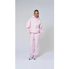 The Champ Clothing Pembe Kapüşonlu Basic Bel Lastikli Boru Paça Cepli Oversize Eşofman Takımı