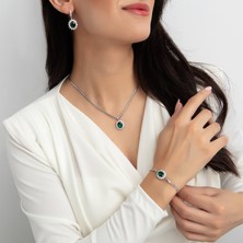 Usho Jewelry 925 Ayar Gümüş Pırlanta Modeli Italyan Zincir Şık Dia Takım, Kadın Takım