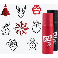 One Spray Tattoo Minimal Yılbaşı Dövme Şablon Seti ve Siyah + Kırmızı Sprey