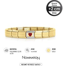 Nomination Italy Composable 18 Ayar Altın Kare Kırmızı Büyük Kalp ve Çelik Bileklik Gold