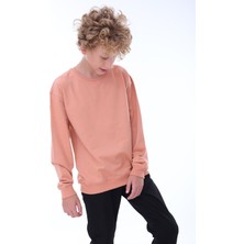 Zuzunga Oversize Unisex Basic Düz Yavruağzı Renk  Pamuk Sweatshirt (2-11 Yaş)