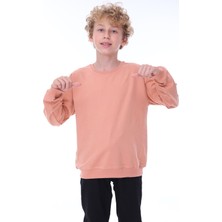 Zuzunga Oversize Unisex Basic Düz Yavruağzı Renk  Pamuk Sweatshirt (2-11 Yaş)