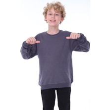 Zuzunga Oversize Unisex Basic Düz Antrasit Renk  Pamuk Sweatshirt