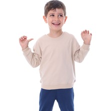 Zuzunga Basic Düz Renk Bej Fırçalı Yumuşak  Pamuk Sweatshirt