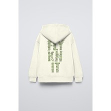 The Champ Clothing Krem Kapüşonlu Collective Yazılı Arka Fly Kn It Yazılı Oversize Çocuk Sweatshirt