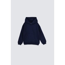 Zuzunga Basic Kapüşonlu Şardonlu Kanguru Cep Detaylı Çocuk Sweatshirt 3-10 Yaş Lacivert