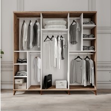 Guneystore Komple Mdf Paris 6 Kapaklı Atlantik Çam-Beyaz Yatak Odası Takımı (Bazalı)