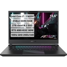 Gigabyte Aorus 15 Bkf Intel Core I7-13620H 16GB Ddr5 Ram 2tb M.2 SSD RTX4060-8GB 140W 165Hz Freedos 15.6'' Qhd Taşınabilir Bilgisayar