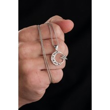 TMT Silver 26 mm Gümüş Ay Yıldız Bayrak Eskitme Işlemeli Erkek Kolye