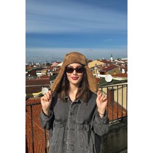 Kadın Içi Polarlı Kahve Kürklü Peluş Kışlık Pilot Şapka