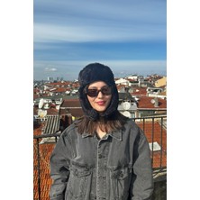 Kadın İçi Polarlı Siyah Kürklü Peluş Kışlık Pilot Şapka