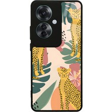 S-Case Oppo Reno 11F 5g Çiçekli Leopar Tasarımlı Glossy Telefon Kılıfı